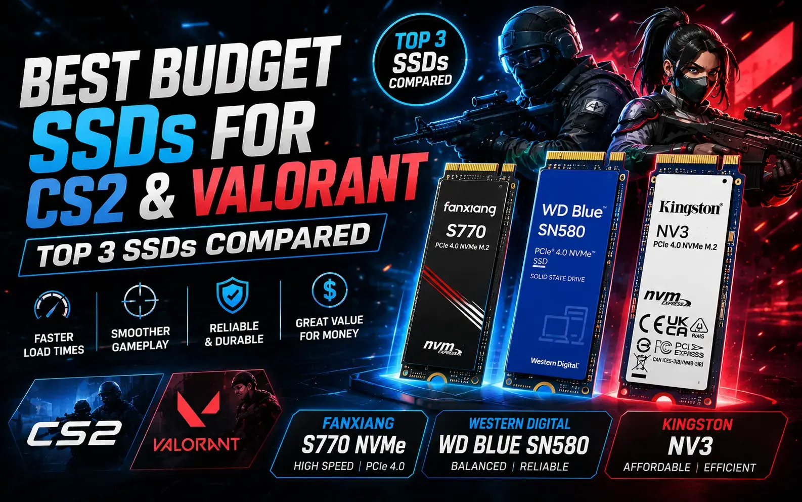 Best Ultra-Budget SSD NVMe for CS2 & Valorant (2026): WD vs Kingston vs fanxiang — Speed and Stability in Shooters