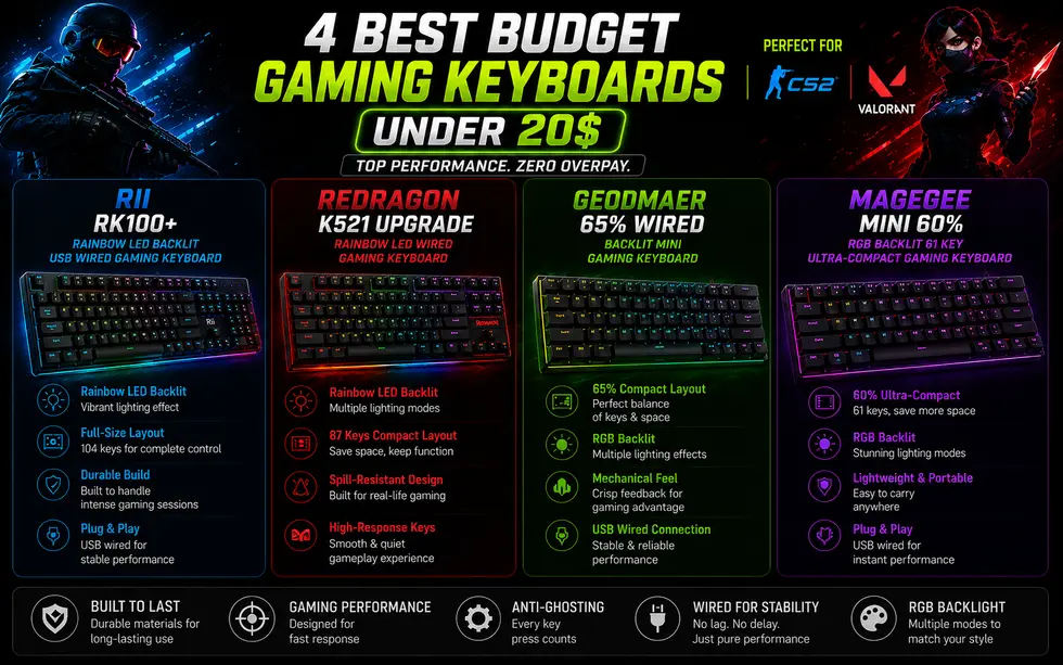 Ultra-Budget Gaming Keyboards under $20 CS2 & Valorant 2026