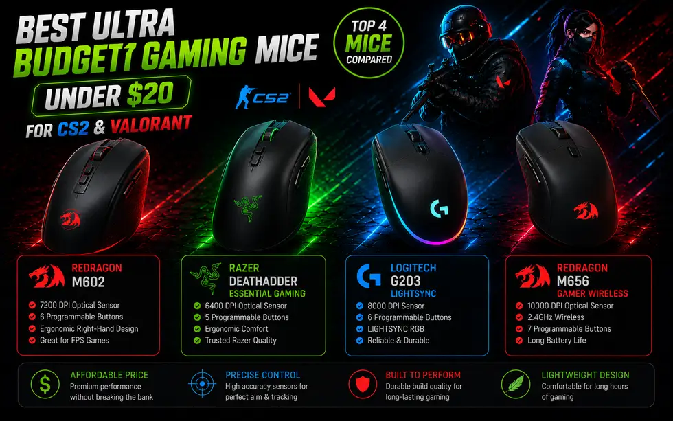 Best Ultra-Budget Mice for CS2 & Valorant under $20 (2026)