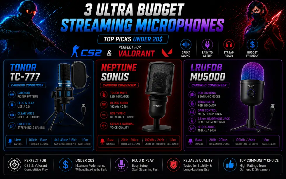 Best Ultra-Budget USB Mics under $20 CS2 & Valorant (2026)